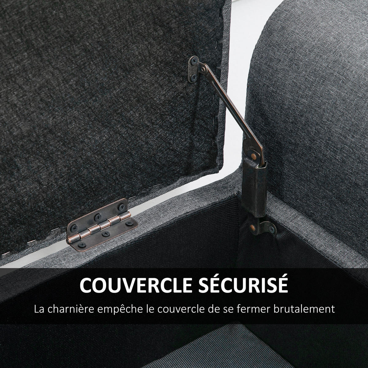 TRUHENBANK DE-16447 gepolstert mit Armlehnen und Stauraum Dunkelgrau - Dunkelgrau, Textil (116/58/44cm) - ComfortXL