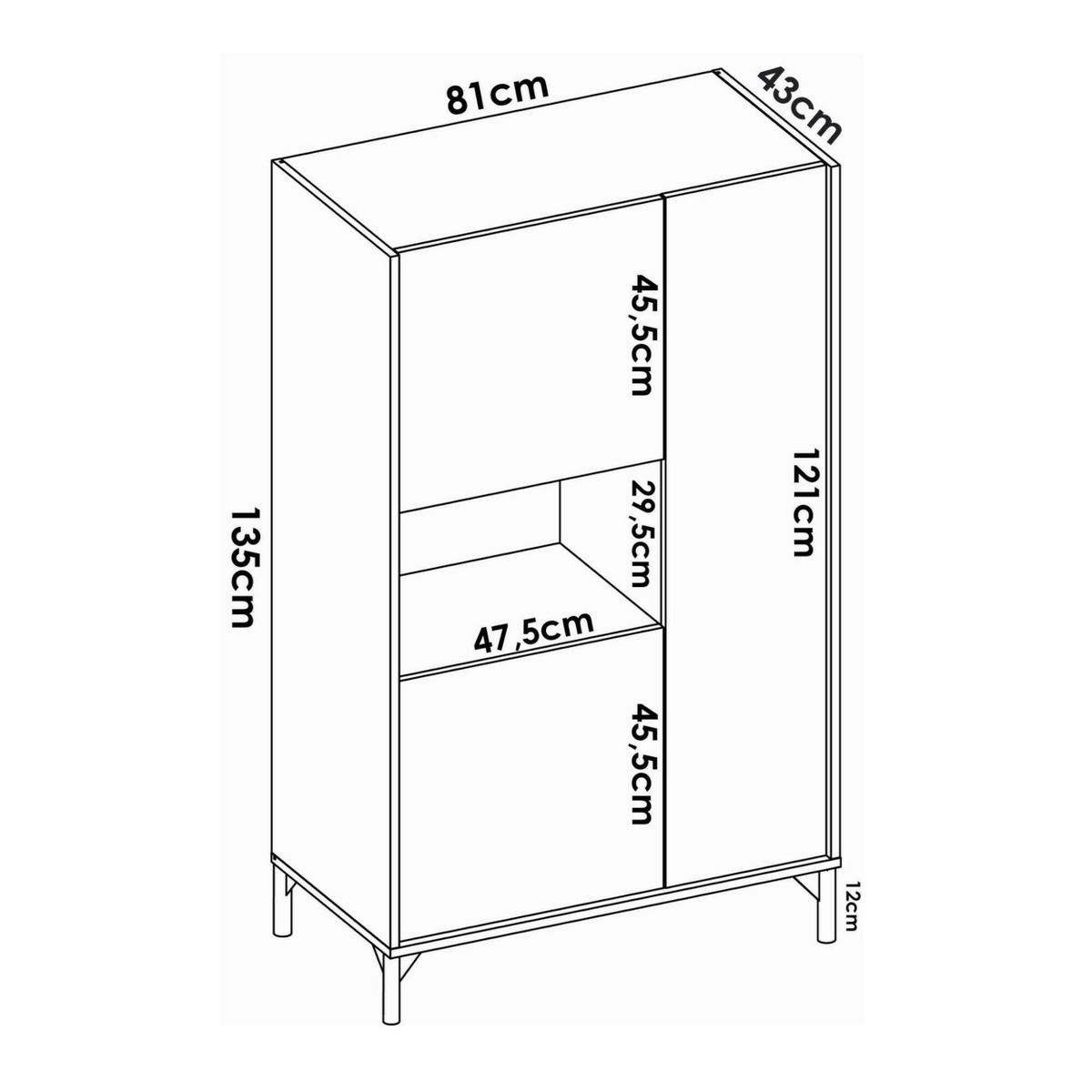 HIGHBOARD Holz-Effekt Eiche, Weiß 43x81h135 - Honigeiche/Weiß, Holzwerkstoff (81/135/43cm) - DMORA