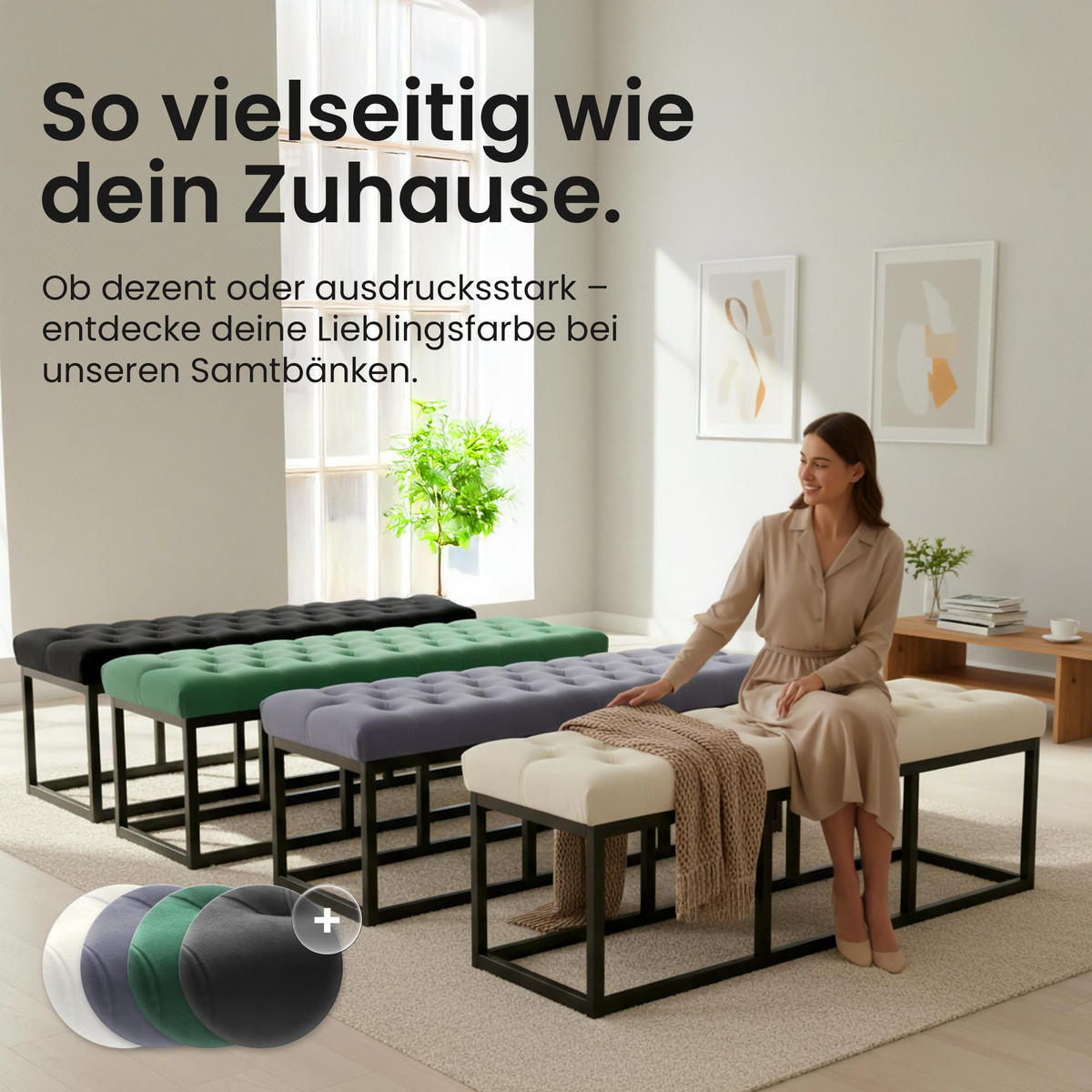 SITZBANK 150/37 cm Samt Blau - Blau/Schwarz, Textil/Metall (150/42/37cm) - CLP