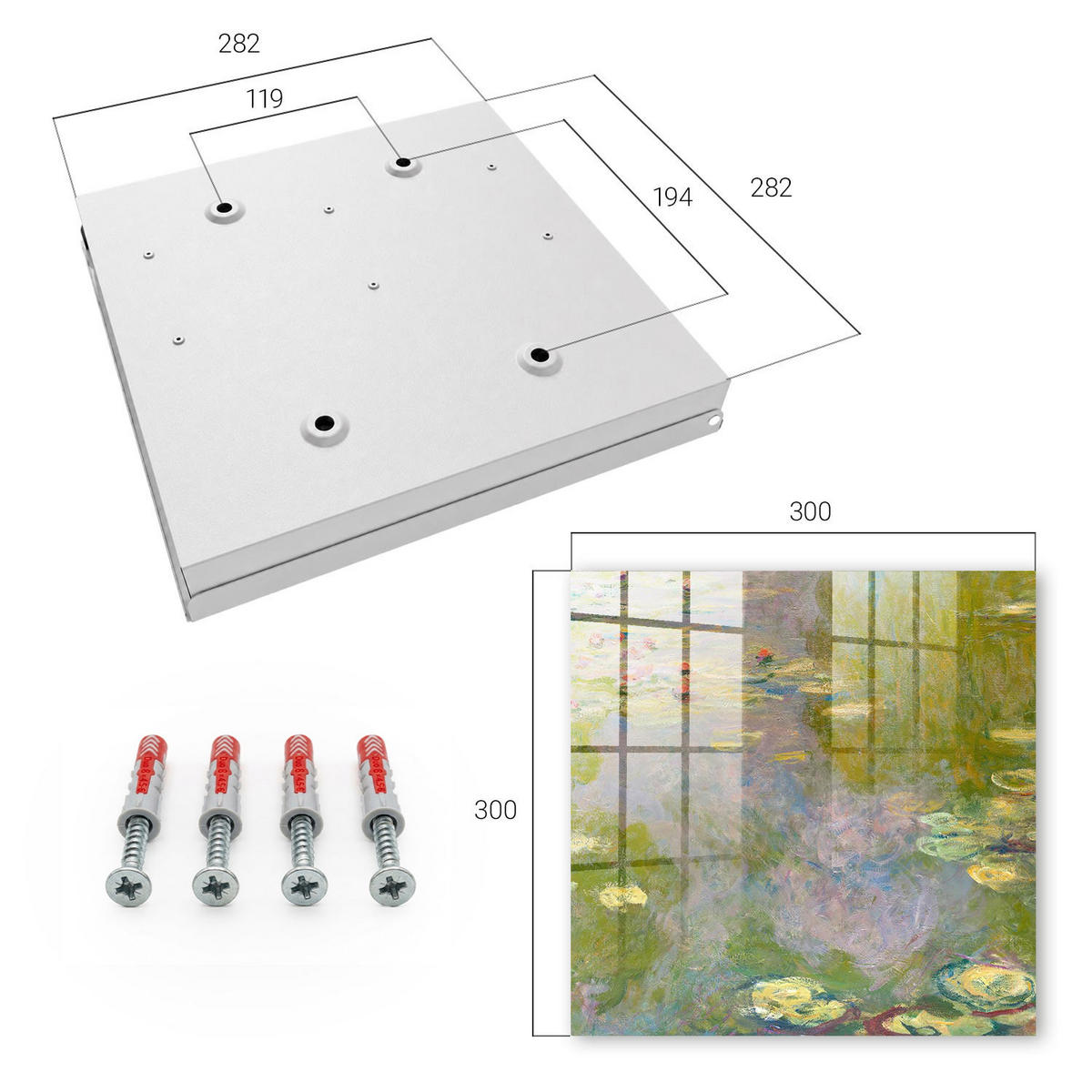 SCHLÜSSELBOX Weiß 30x30 cm – Türöffnung nach rechts - Claude Monet Seerosen - Grün, Metall (30/30/5cm) - TULUP
