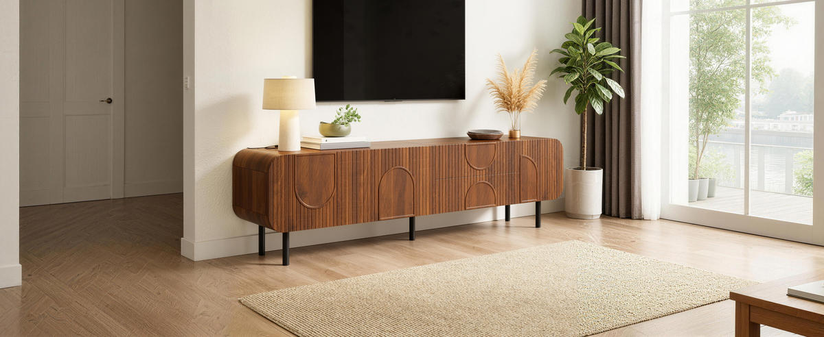 TV-SCHRANK 3 Türen 2 Schubladen - Walnussfarben, Holz (180/47.5/40cm)