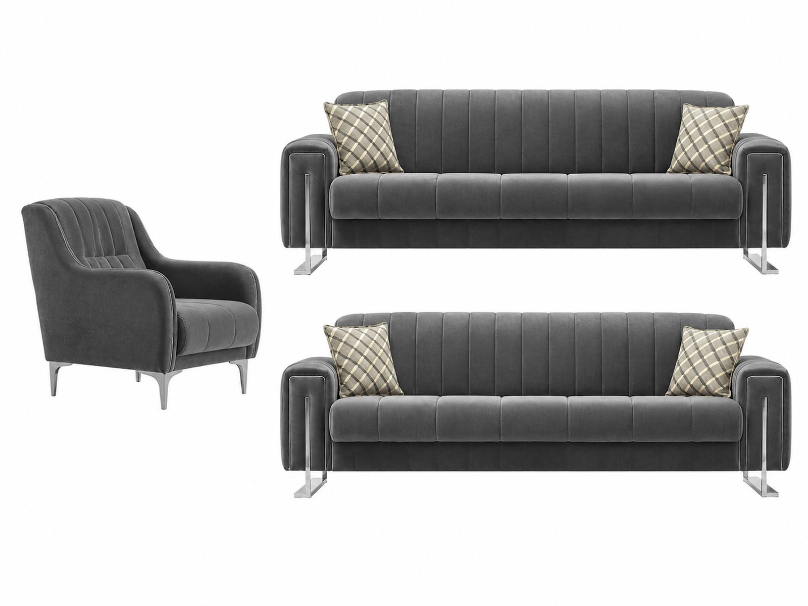 SITZGARNITUR Kochi, Grau Stellvariante 3+3+1 - Grau, Holzwerkstoff/Metall (243/85/95cm)