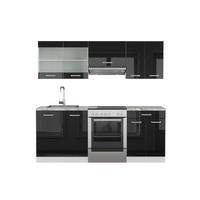 KÜCHE R-Line Schwarz Hochglanz/Weiß 200 cm ohne AP - Schwarz Hochglanz/Weiß, Holzwerkstoff (200/81.6/46cm) - Vicco