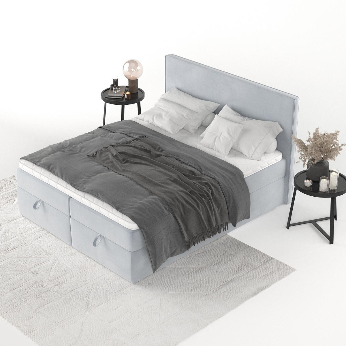 BOXBETT Velma 160/200 cm Hellgrau im Paros Stoff - Hellgrau/Schwarz, Holz/Holzwerkstoff (160/200cm) - AltaBeds