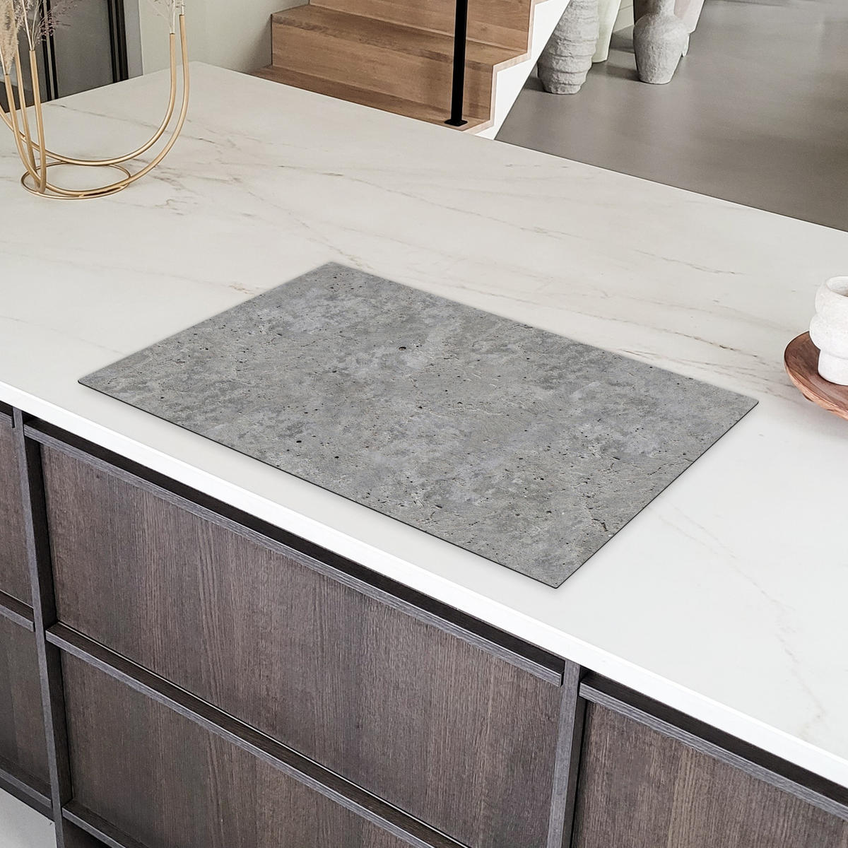 HERDABDECKPLATTE Beton - Schiefer - Grau - Struktur aus Beton Induktionsmatte 83x51 cm - Hellgrau, Kunststoff (83/51.5/0.2cm) - MuchoWow