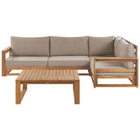 LOUNGE-SET 4-Sitzer zertifiziertes Holz hellbraun rechtsseitig modular Auflagen taupe Timor II - Hellbraun, Holz - Beliani