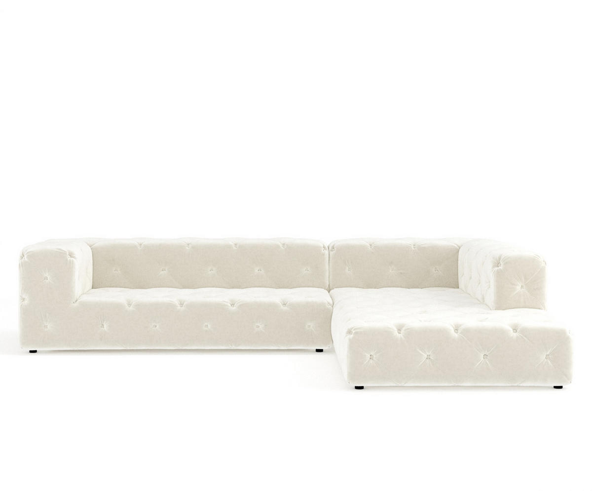 ECKSOFA Cosimo Creme Samtstoff - Creme/Schwarz, Holz/Holzwerkstoff (325/228cm) - Maison de Reve