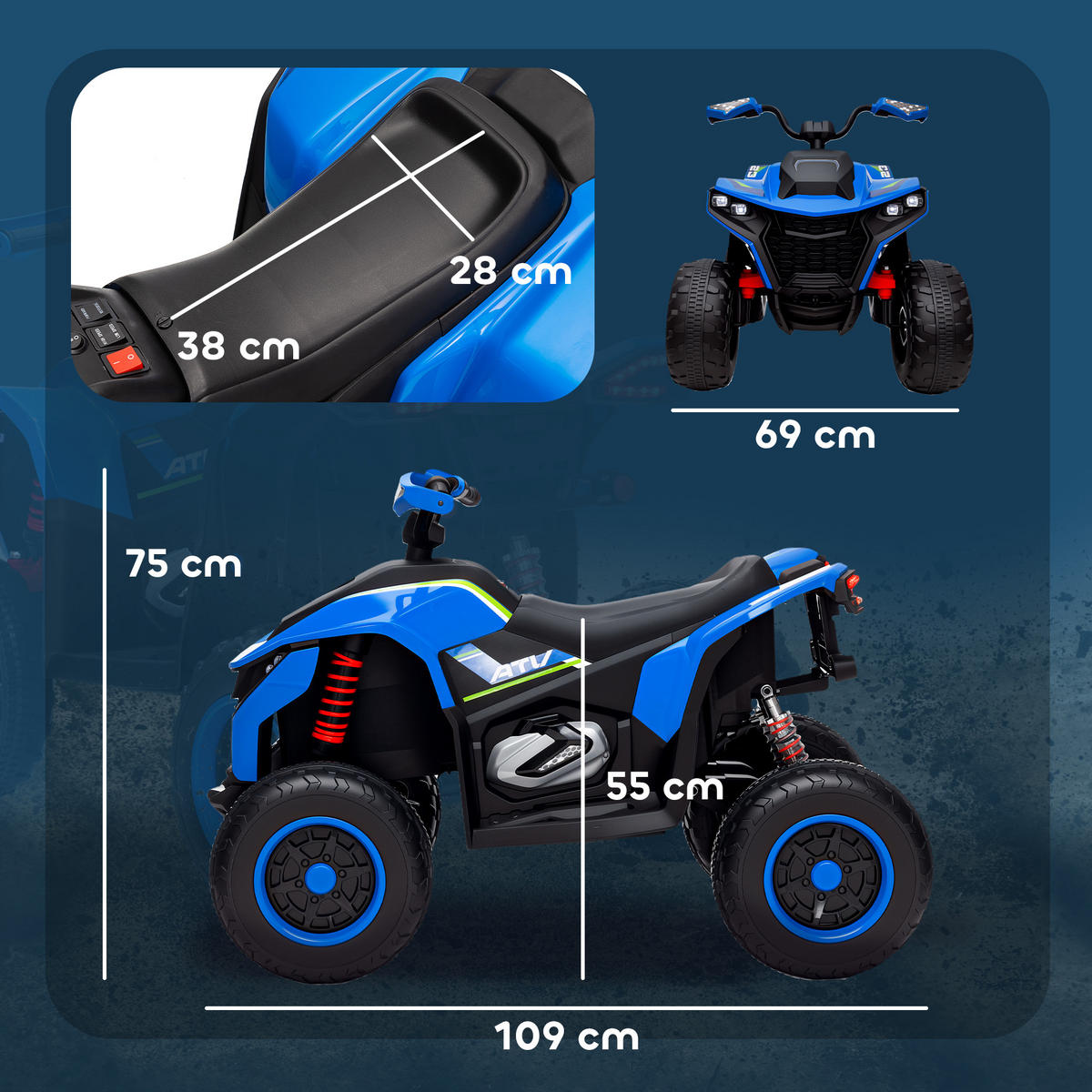 KINDER ELEKTRO-QUAD, Blau, Kunststoff, Metall - Blau, Kunststoff (109/69/75cm) - AIYAPLAY