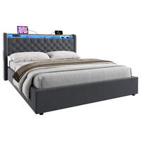 POLSTERBETT 160/200 cm in Grau, mit Bettkasten, LED und USB, ohne Matratze - Grau, Holzwerkstoff/Textil (160/200cm) - WISHDOR