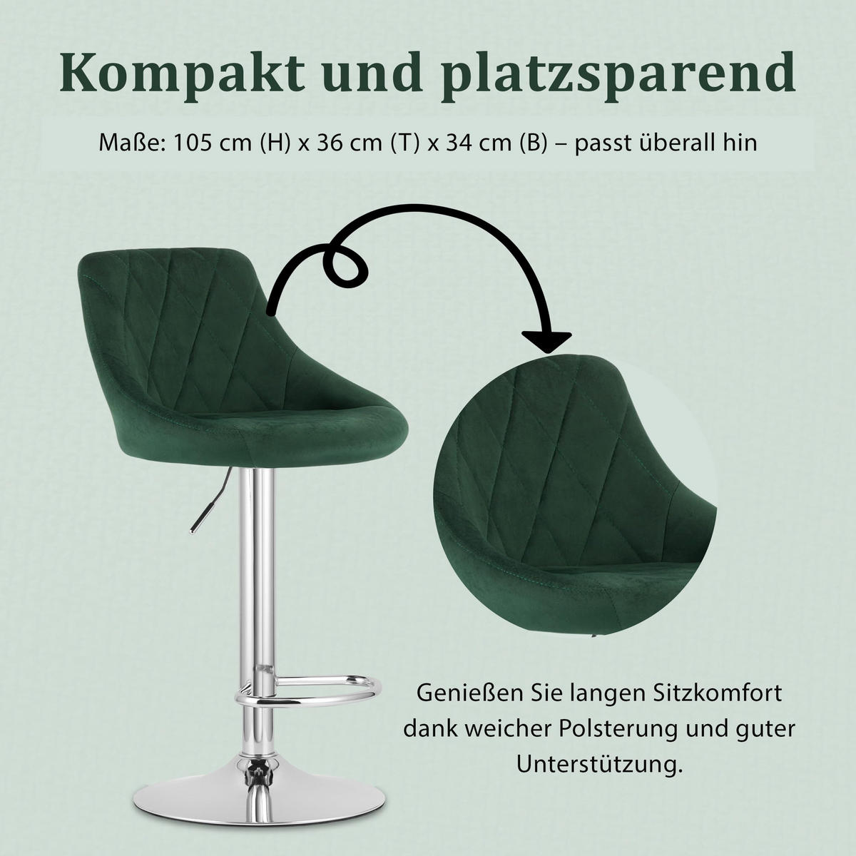 BARHOCKER, drehbar, HÖHENVERSTELLBAR, in Grün, Modernes Design - Grün, Textil (46/107/51cm) - Best For Home