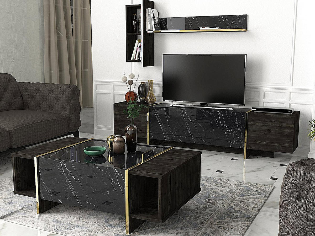 COUCHTISCH - 103.8 cm x 60 cm - holz - schwarz, naturfarben dunkel Cadeba - Schwarz/Naturfarben, Holz (60/103.8/37.3cm) - Vente-Unique