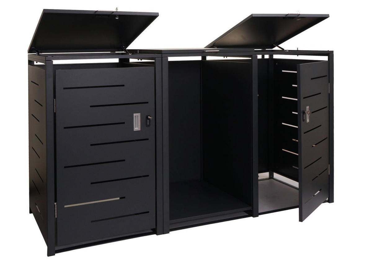 MÜLLTONNENBOX 2er mit Brennholzregal 117x198x82cm erweiterbar 180kg Anthrazit - Anthrazit, Metall (198/117/82cm) - PROREGAL