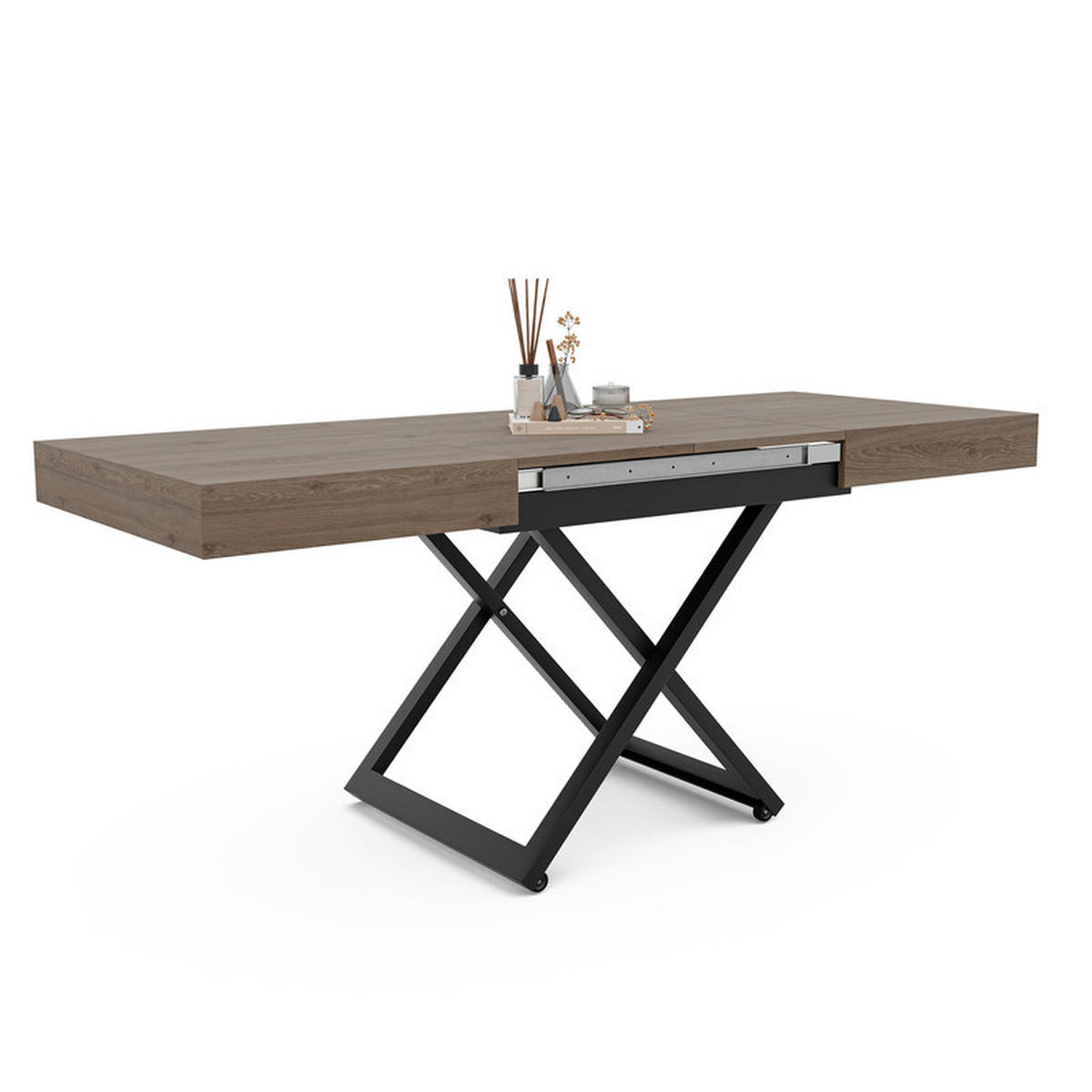 COUCHTISCH SANELLE ausziehbar mit Liftfunktion, 120/80/76 cm Schwarz / Davos-Eiche - Eichefarben/Schwarz, Holzwerkstoff/Metall (120/80/27cm) - Idohome