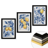 WANDBILDER 3er-Set - 20x30 cm Schwarzer Rahmen - Zitronenzweige mit blauen Blättern - Schwarz, Kunststoff (20/30cm) - ArtPrintCave