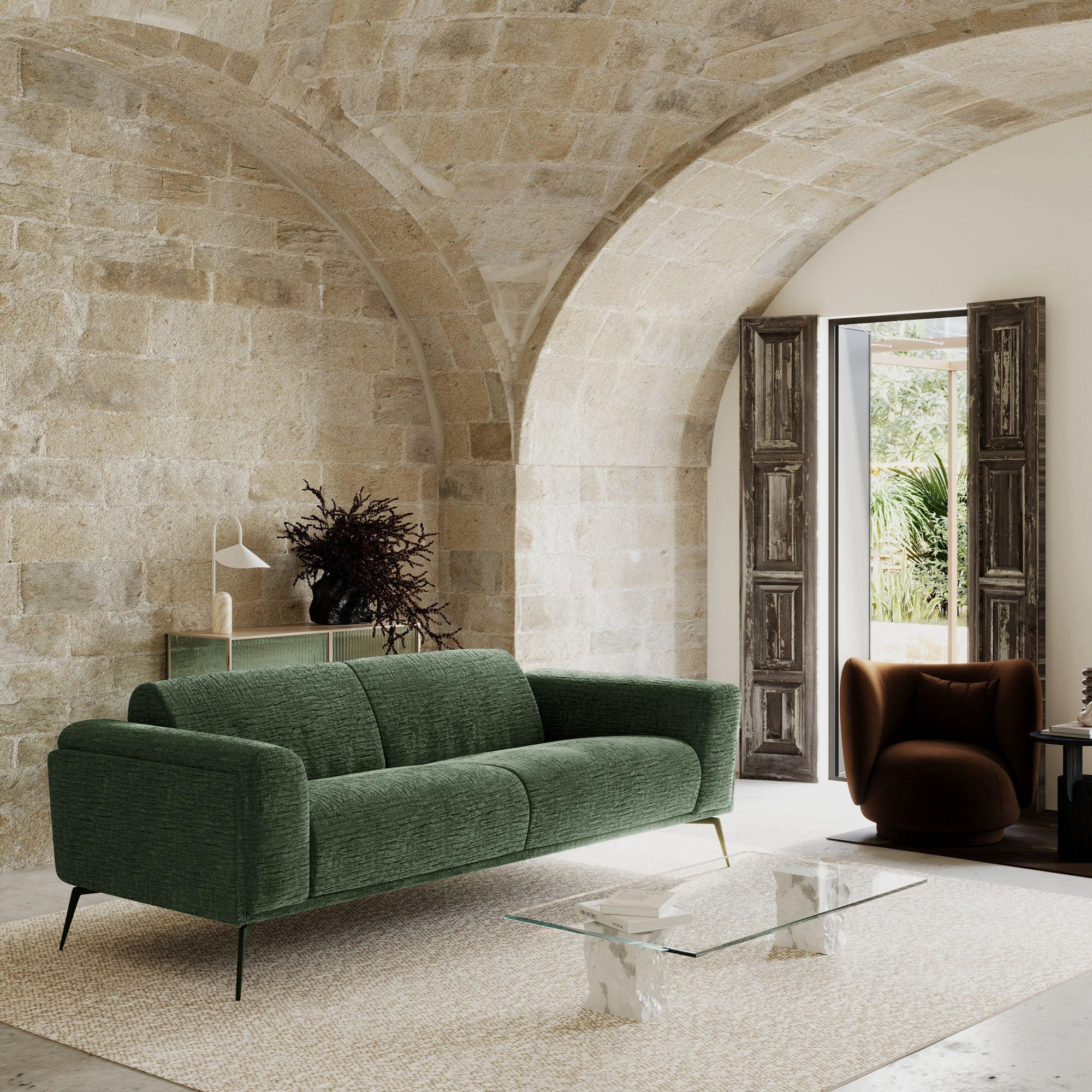 SOFA 3-SITZER Texturierter Samt Smaragdgrün 220cm - Smaragdgrün, Textil (220/74/90cm) - Sia Home