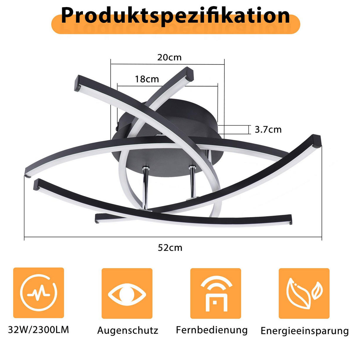 LED-DECKENLEUCHTE Lumbard 52/52/13cm - Schwarz, Metall (52/52/13cm) - Nettlife