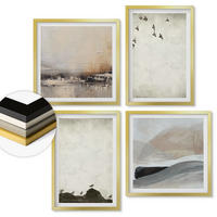 WANDBILDER 4er Set - 50x50 cm & 40x60 cm Goldrahmen - Vögel, Steine, Pinselstriche, Verzierungen - Goldfarben, Kunststoff (50/50cm) - ArtPrintCave