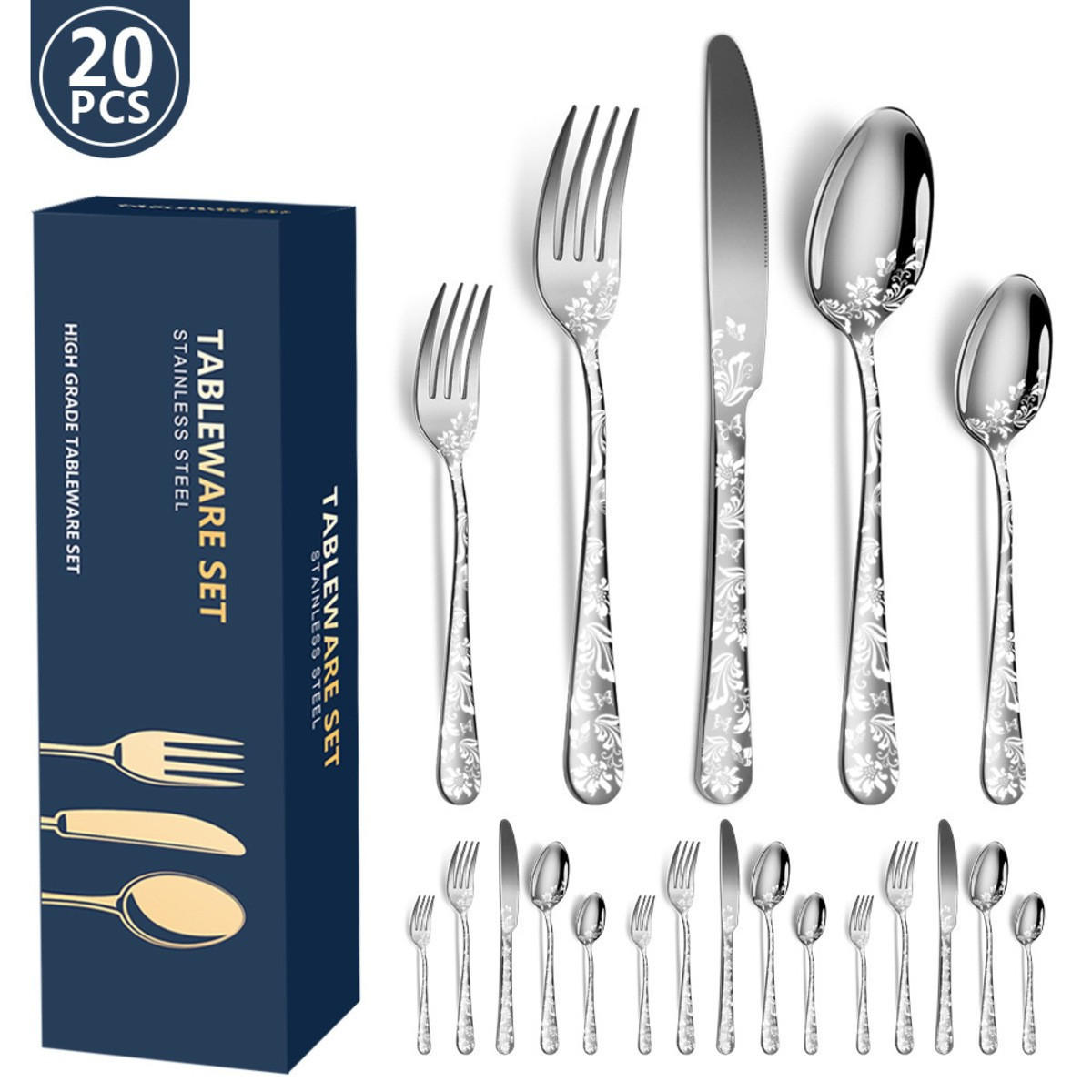BESTECKSET 20-teilig Edelstahl - Silberfarben, Metall - Authentics