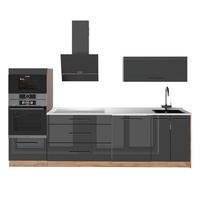 KÜCHENZEILE Fame-Line, Anthrazit Hochglanz/Goldkraft Eiche, 280 cm, AP Marmor - Honigeiche/Schwarz Hochglanz, Holzwerkstoff (280/153.6/60cm) - Vicco