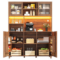 ANRICHTE Hochschrank 140/40/185 cm aus MDF und Glas mit LED-Beleuchtung und Schiebetüren Walnussbraun - Braun, Holzwerkstoff (140/185/40cm) - Modenvie