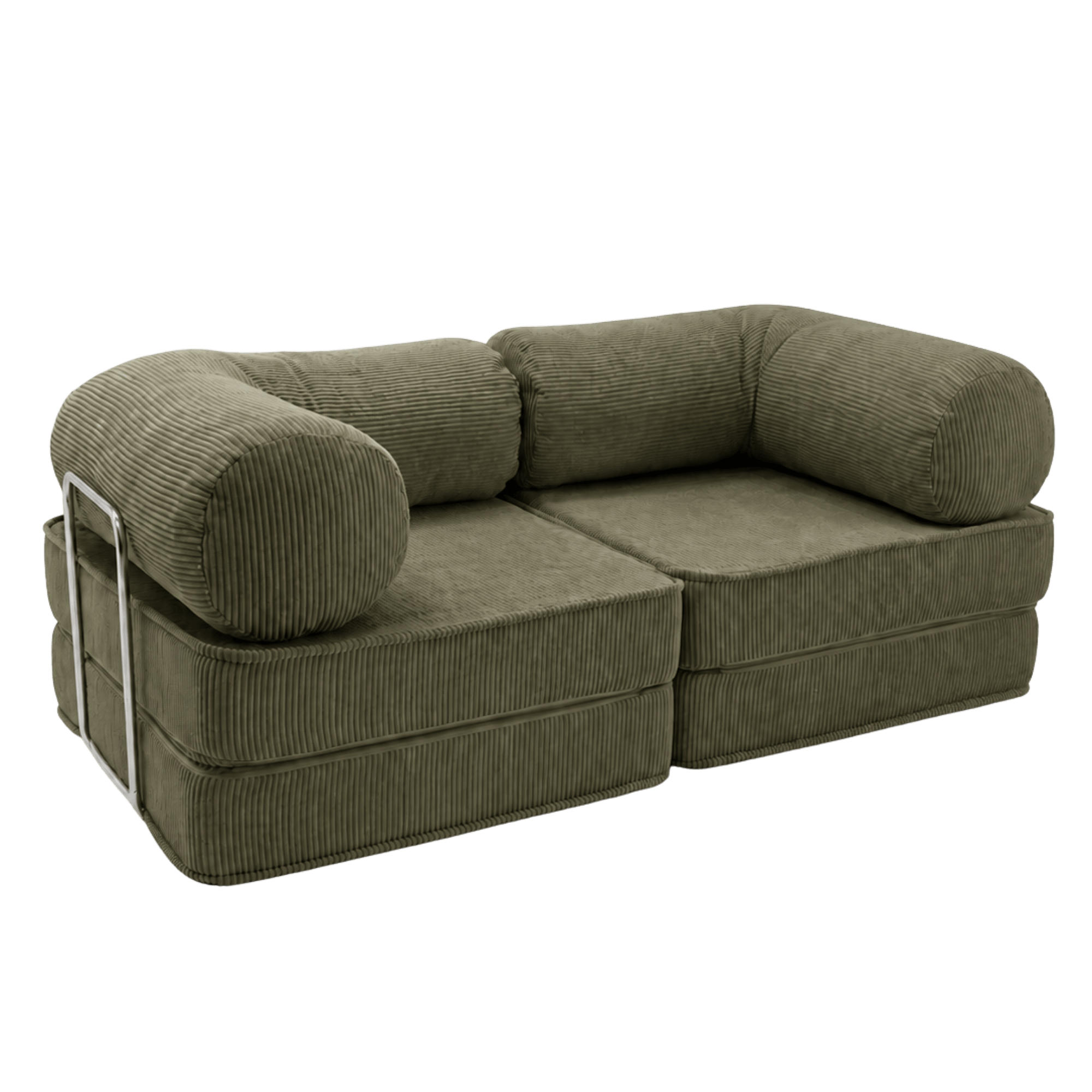 SOFA SURB Duo 100 Schlafsofa 2-Sitzer Khaki 200/100 cm - Chromfarben/Grün, Textil/Metall (200/70/100cm) - SURB