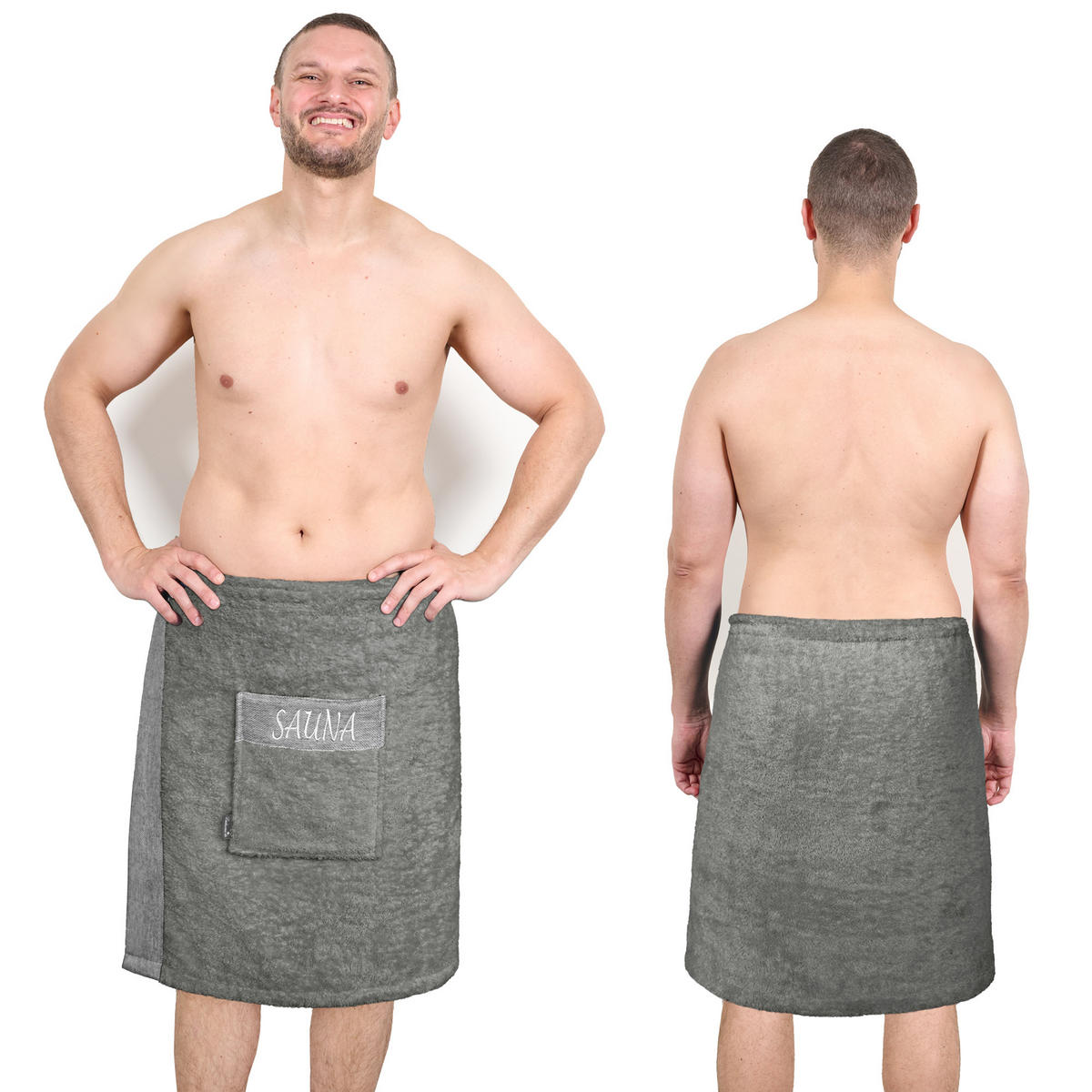 SAUNAKILT Herren Grau, Lima Saunahandtuch mit Klettverschluss - Dunkelgrau, Textil (140/55cm) - Lashuma