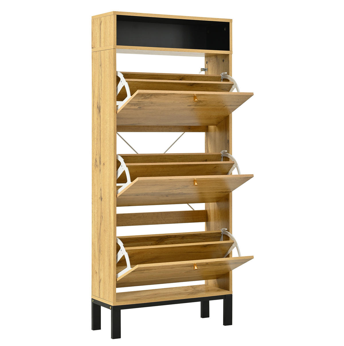 SCHUHSCHRANK aus MDF 63x24x147cm in Natur mit 3 Klappen - Naturfarben, Holzwerkstoff (63/147/24cm) - Modfu