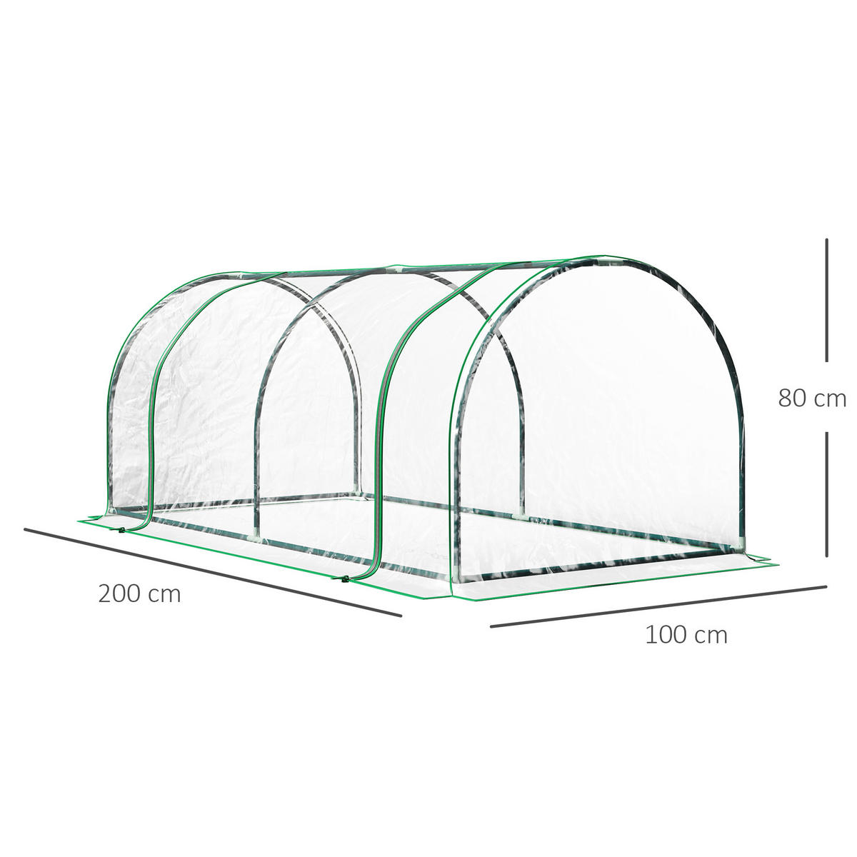 FOLIENGEWÄCHSHAUS, Transparent+Grün, kunststoff(Folie), Stahl(Gestell) - Grün, Metall (100/80/200cm) - Outsunny