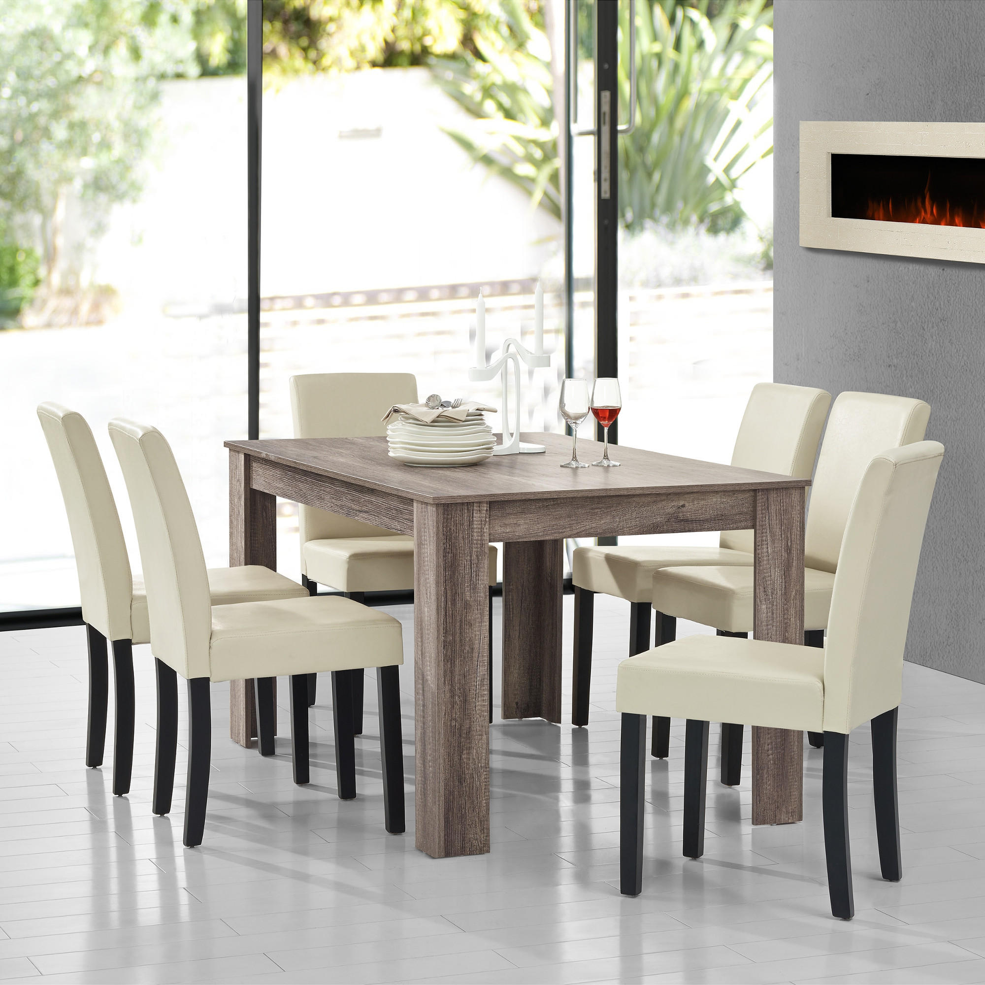 TISCHGRUPPE Forssa - Dunkelbraun/Creme, Holz/Holzwerkstoff (140/77/90cm) - [en.casa]