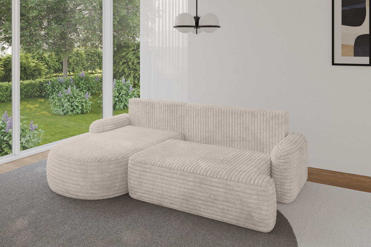 ECKSOFA mit Schlaffunktion und Bettkasten LIRA-L - 264x172x89 Creme - Creme, Holzwerkstoff/Textil (264/172cm) - ALTDECOR