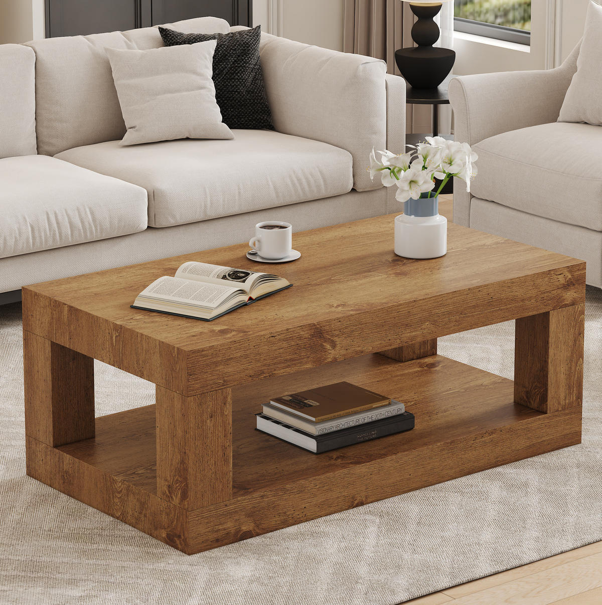 COUCHTISCH aus MDF in Naturfarben 93x53x46 cm mit 2 Ablageebenen - Naturfarben, Holzwerkstoff (93/53/46cm) - Modfu