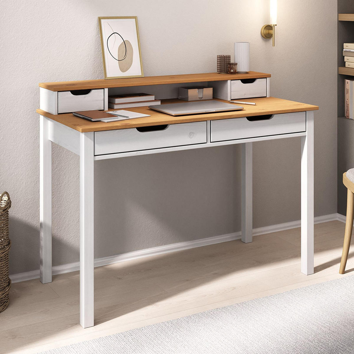 SCHREIBTISCH RAUL Eiche/weiß - Eichefarben/Weiß, Holz (54/114/87cm) - IDIMEX