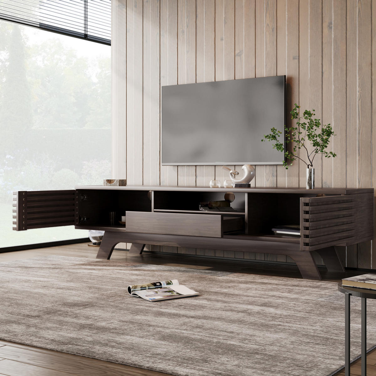 TV-ELEMENT150X35X44CM VintageHolzfarbe mit Schublade und Türen TVLowboard - Naturfarben, Holz (41/15/159cm) - Raelunyi