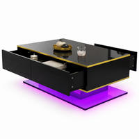 COUCHTISCH aus Spanplatte 100x50x40 cm Schwarz-Gold mit LED-Beleuchtung und 3 Schubladen - Schwarz, Holzwerkstoff (100/50/40cm) - IVMEU