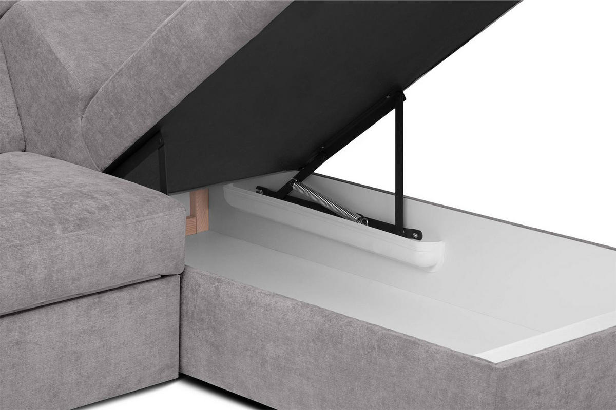 SCHLAFECKSOFA RATLO links 4/5-Sitzer mit Bettkasten, hellgrau - Silberfarben, Textil (270/190cm) - KONSIMO®