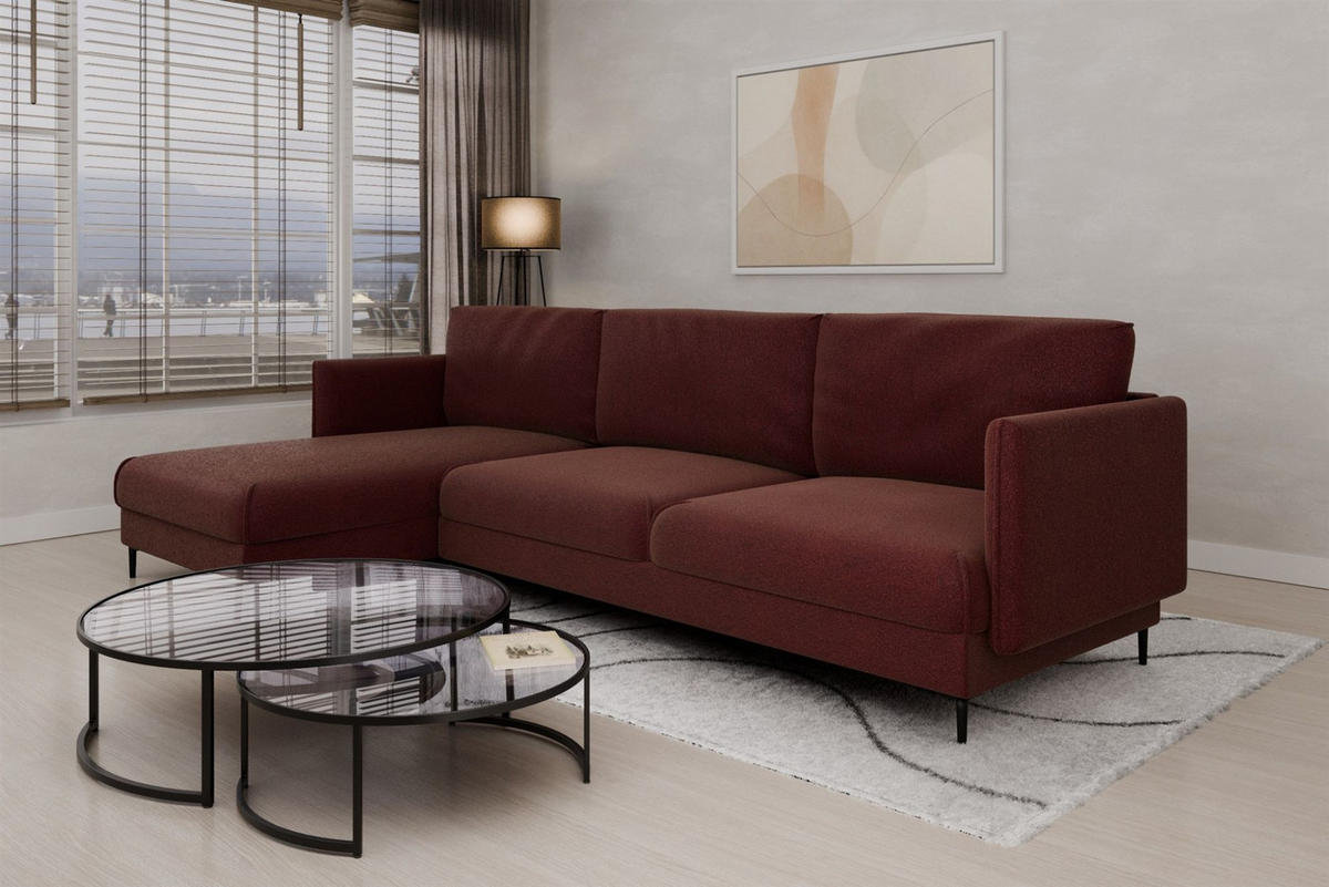 ECKSOFA Helmer In Stoff Baloo - Bordeaux, Holzwerkstoff/Textil (164/293cm) - Fun Möbel