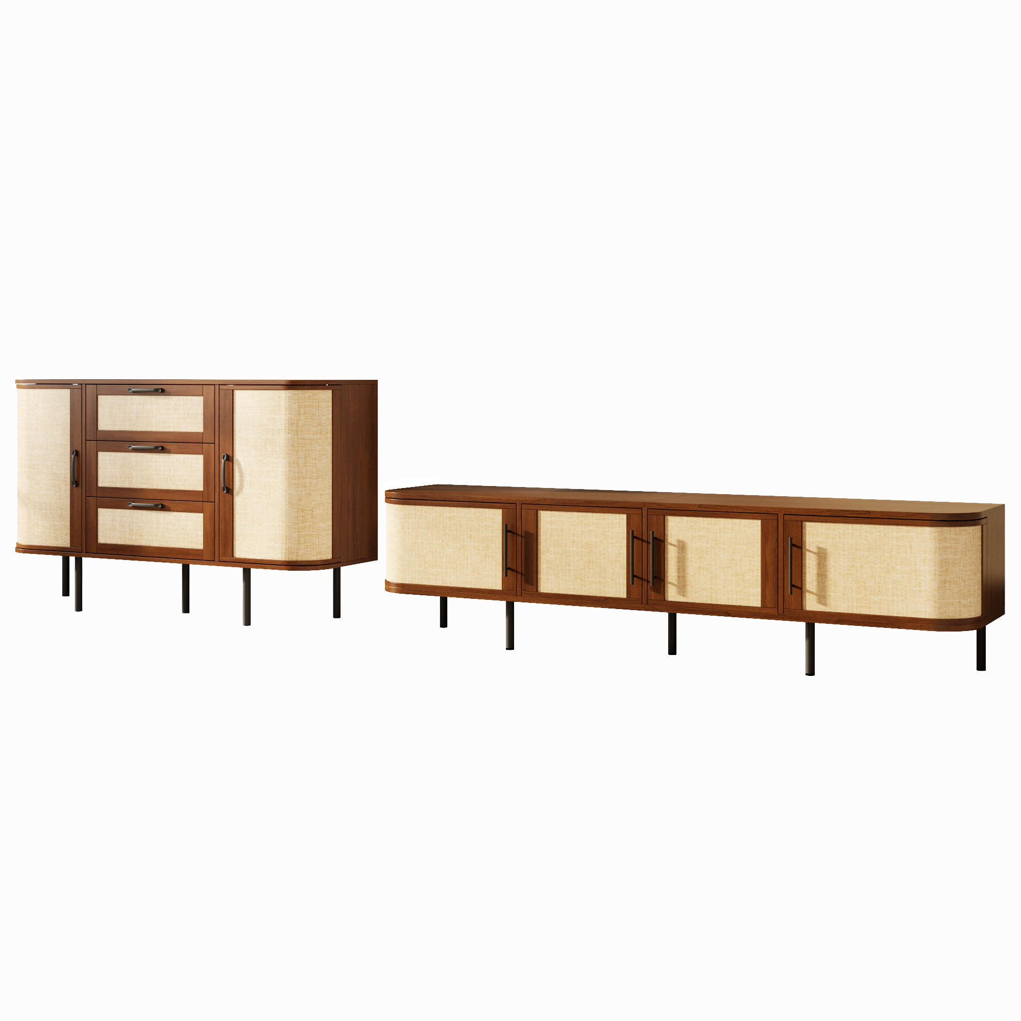 WOHNWAND DE-40152 2-teilig mit Geflechtfront Nussbaum - Walnussfarben, Holzwerkstoff (120/82/40cm) - ComfortXL