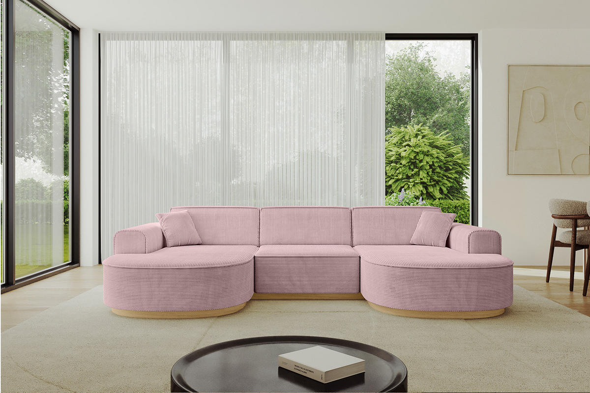 WOHNLANDSCHAFT MARI-U1-v2 - 303x171x83 cm Rosa Cord - Rosa, Holzwerkstoff/Textil (303/83/171cm) - ALTDECOR