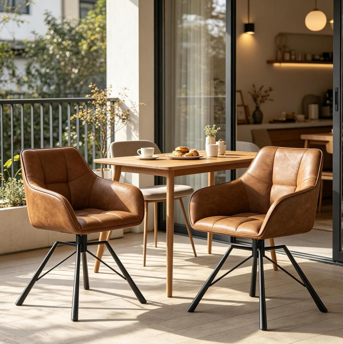 ESSZIMMERSTUHL 2er-Set drehbar Light Brown Faux Leather - Hellbraun, Metall (54/82.5/57cm) - Meubliv