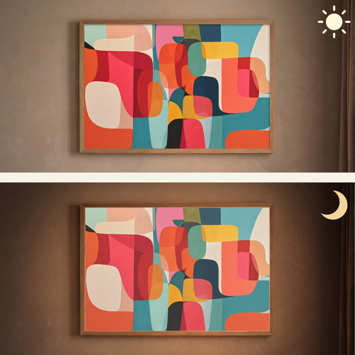 NÁSTĚNNÁ LAMPA S AKUMULÁTOREM Tvary - barevné - abstraktní - letadla 100x70 cm - různobarevná, kompozitní dřevo (100/70/8cm) - OnlyWow