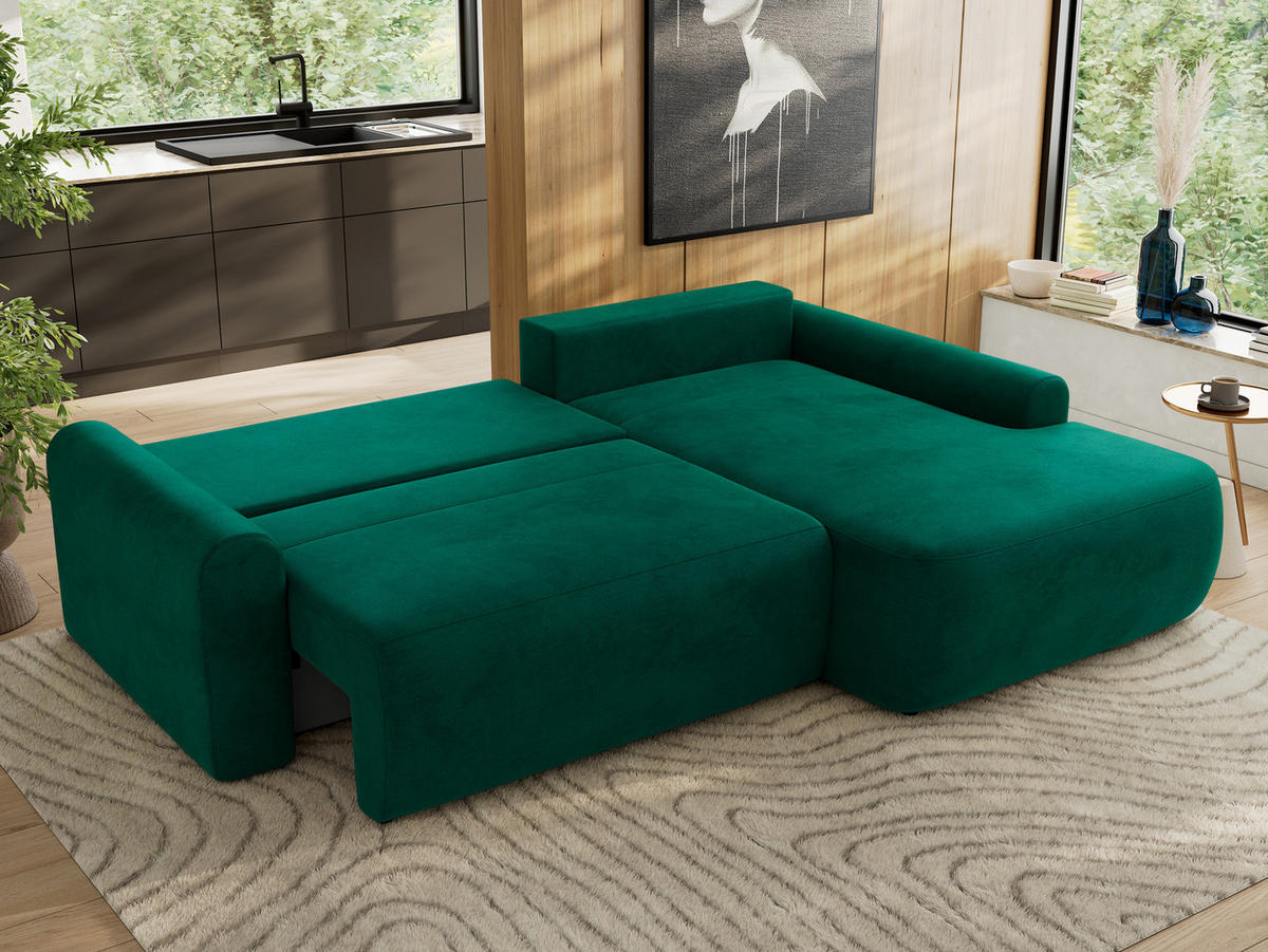 ECKSCHLAFSOFA CUBO L Dunkelgrün Velvet - rechts - Dunkelgrün/Schwarz, Kunststoff/Textil (187/273cm) - MKS