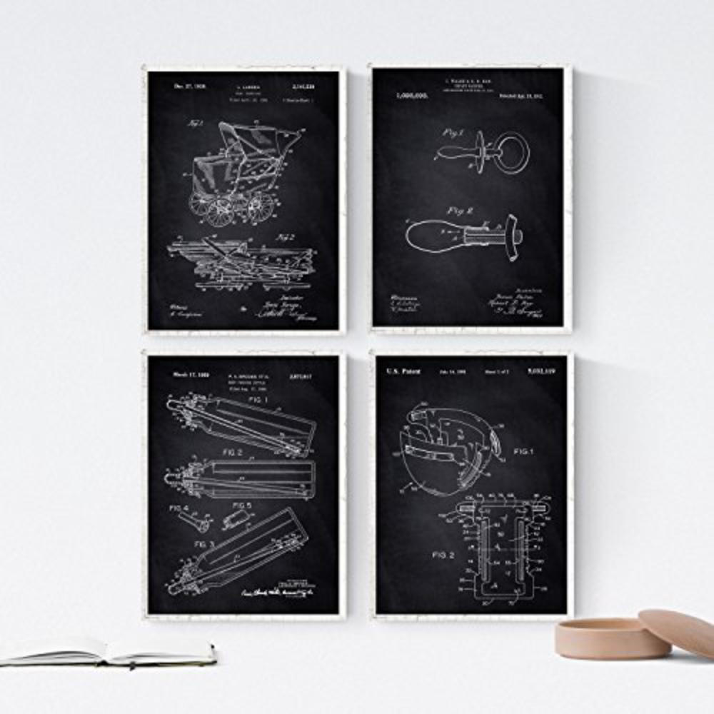POSTER Set mit 4 BabyPatenten Schwarz A4 Rahmenlos - Klar, Papier (29.7/3cm) - Nacnic
