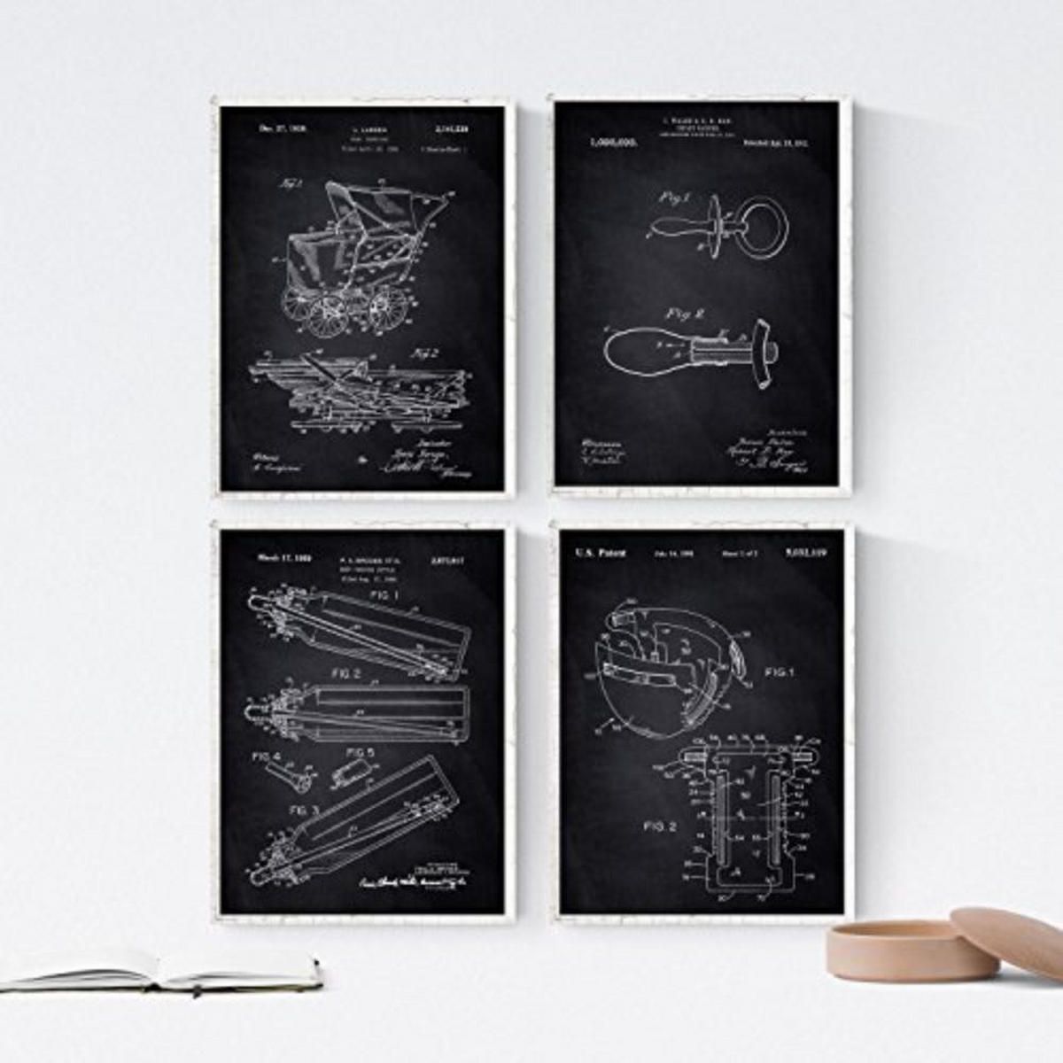 POSTER Set mit 4 BabyPatenten Schwarz A4 Rahmenlos - Klar, Papier (29.7/3cm) - Nacnic