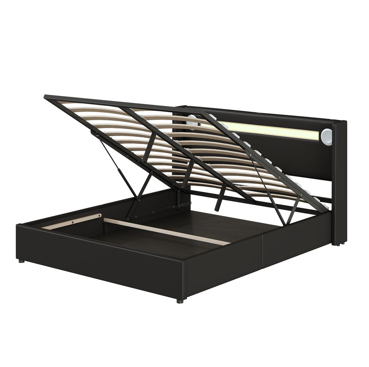 POLSTERBETT mit Bettkasten 160/200 cm in Schwarz mit LED-Beleuchtung & USB - Schwarz, Kunststoff (160/200cm) - BEAOK