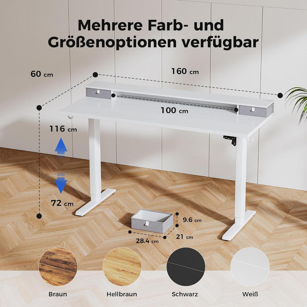 SCHREIBTISCH Höhenverstellbar Elektrisch Weiß 160 x 60 cm - Weiß, Holzwerkstoff (160/60/75cm)