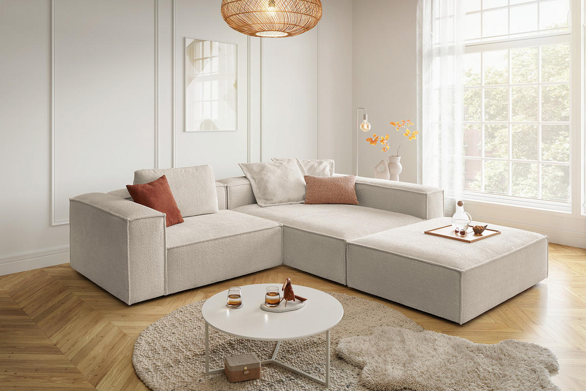 ECKSOFA CARMO Weiß Flachgewebe - Schwarz/Weiß, Kunststoff/Textil (306/191cm) - KAWOLA