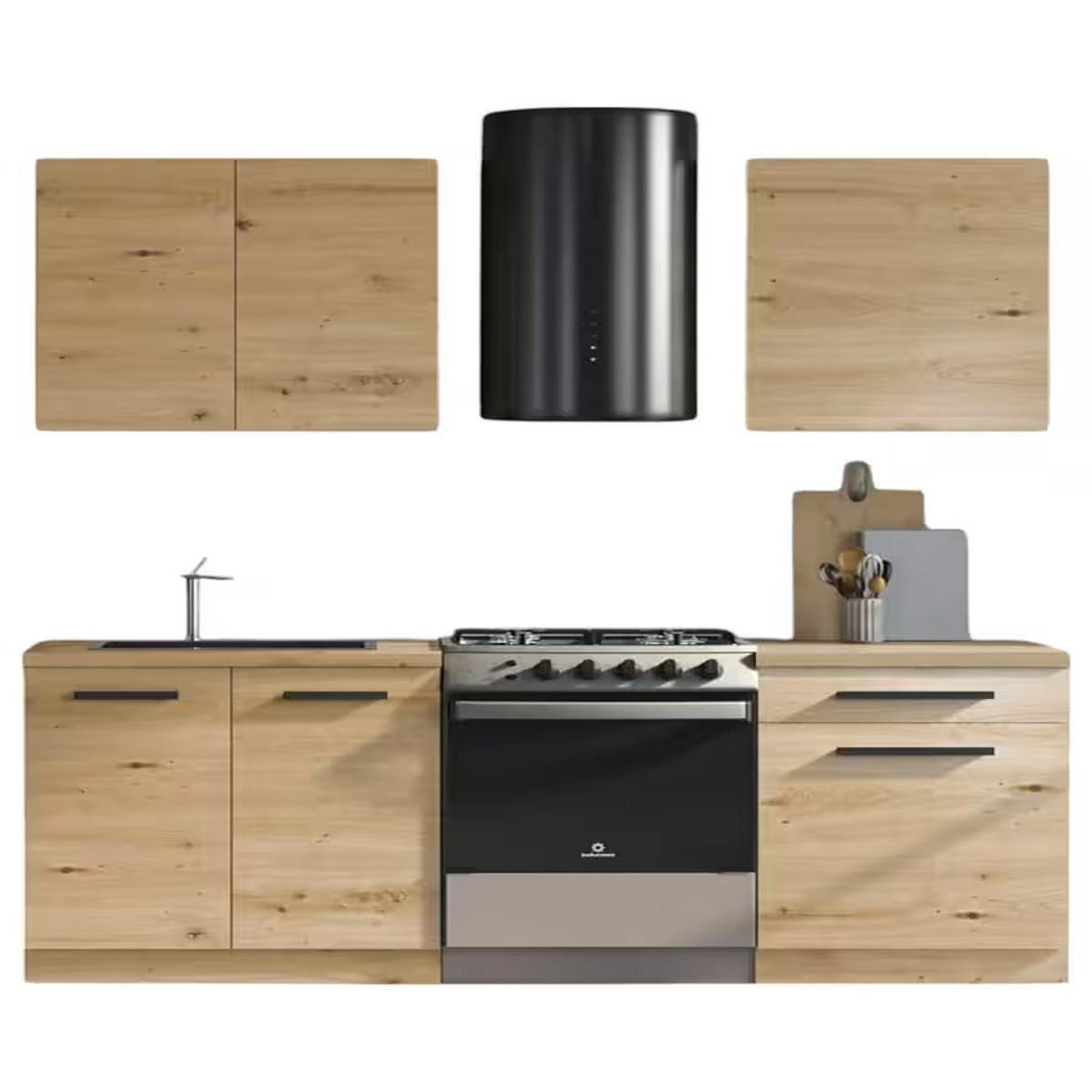KÜCHENZEILE 140 cm - Langen K13-M140 - in Artisan Eiche - Schwarz/Eiche Artisan, Glas/Holzwerkstoff (140/210/47cm)