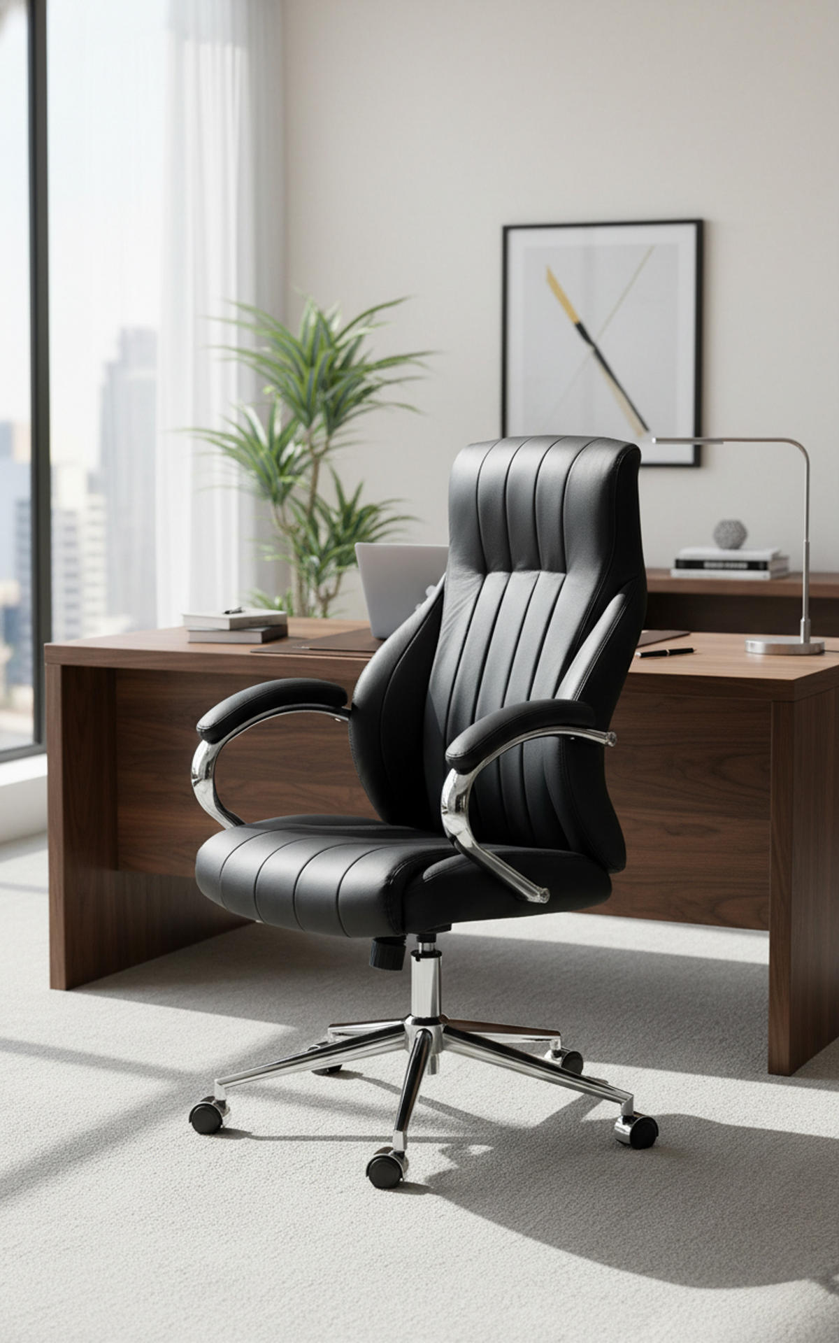 BÜROSTUHL Valyx Echtleder schwarz - Chromfarben/Schwarz, Leder/Metall (73/130/76cm) - TPFLiving