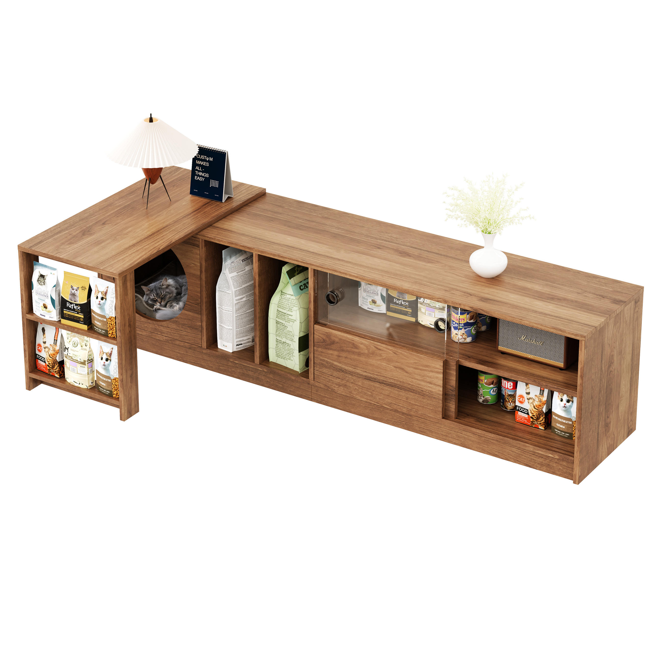 TV-SCHRANK ausziehbar und drehbar in Nussbaum 180/40/50 cm (bis 260 cm) - Walnussfarben, Holzwerkstoff (180/50/40cm) - Redom