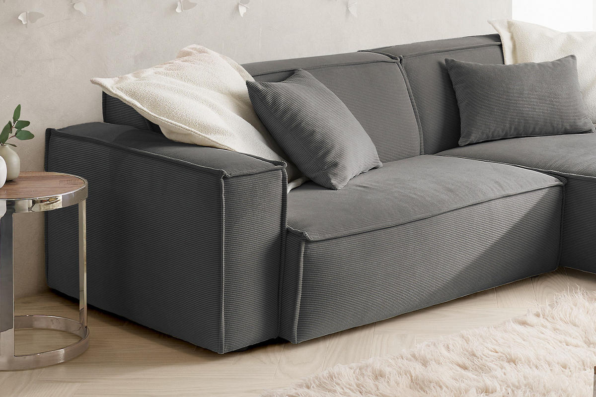 ECKSOFA SAMU Anthrazit Cord - Anthrazit/Schwarz, Textil (276/168cm) - KAWOLA